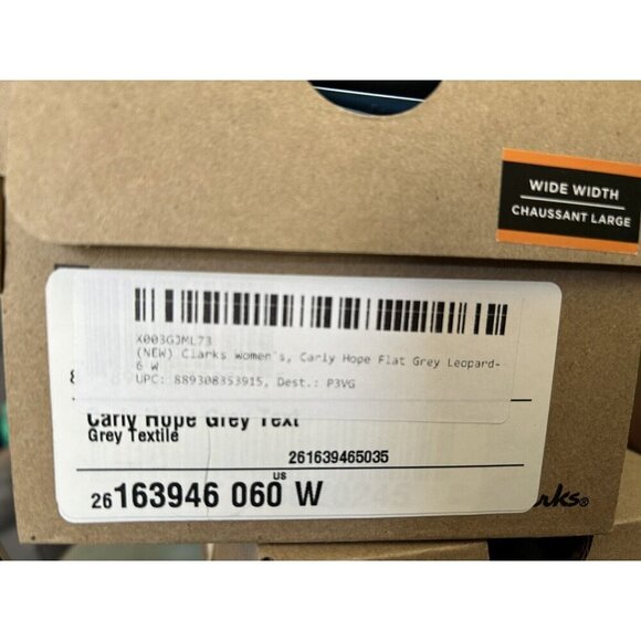 Clarks Women's Carly Hope Ballet Flat Grey Text Animal Print NEW 6 W - Picture 7 of 9